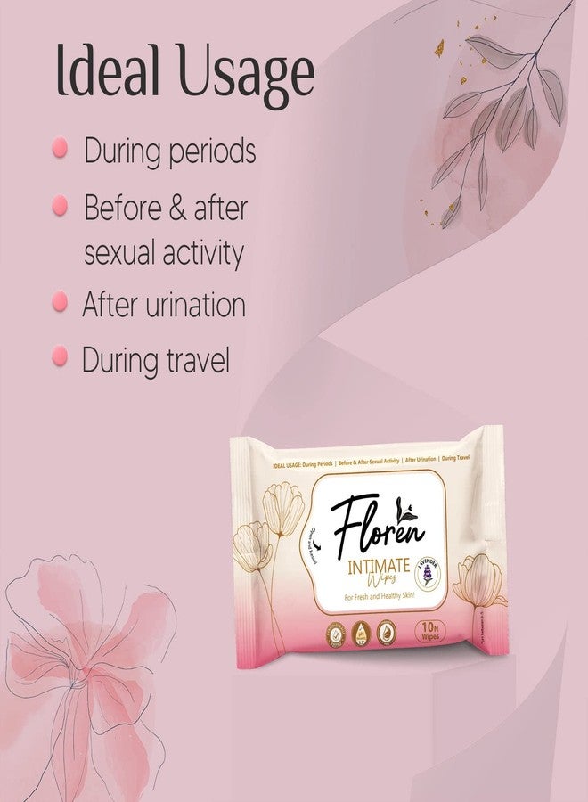 Floren Lavender Intimate Wipes Protects Against Odour, Dryness, Itchiness & Irritation, Balances pH, for Daily Use, Dermatologically Tested (10 Wipes) - Pack of 4 - Image 2